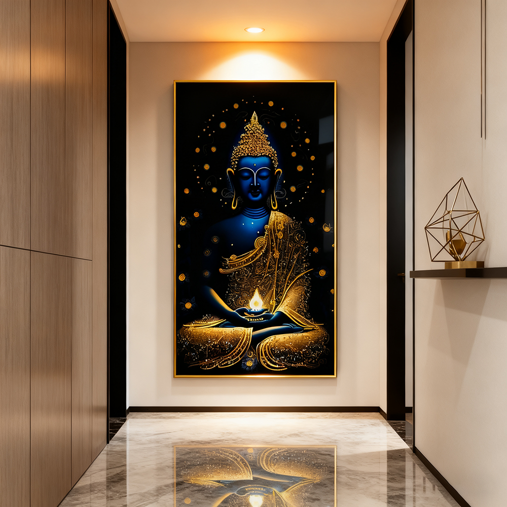 The Buddha sits in tranquility wall Crystal Porcelain Painting Decorative art LED