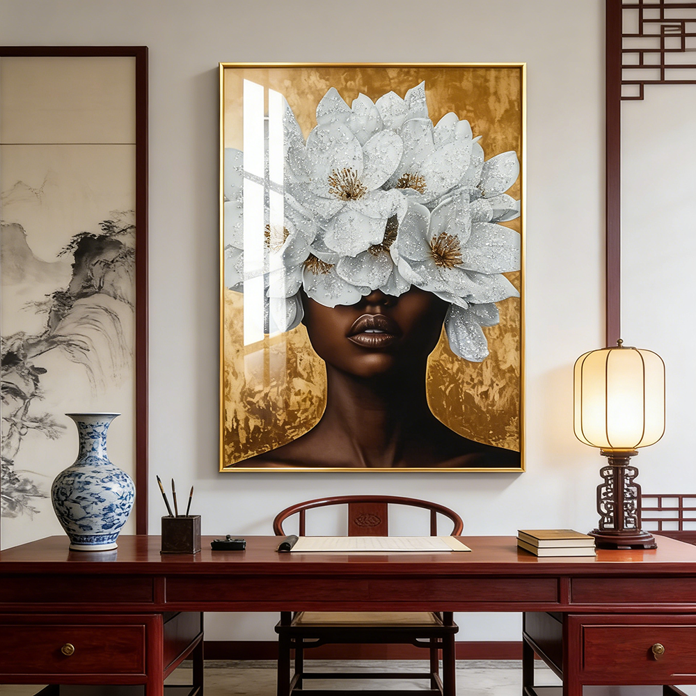 Beautiful Girl Flower Crystal Porcelain Painting Wall Decorative LED pop art