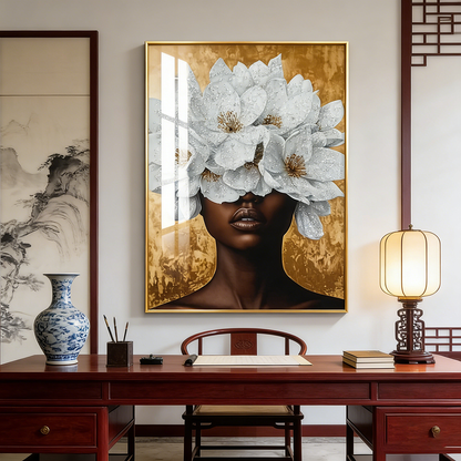 Beautiful Girl Flower Crystal Porcelain Painting Wall Decorative LED pop art