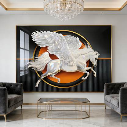 Abstract White Horse with Wings Crystal Porcelain Painting feather Wallart