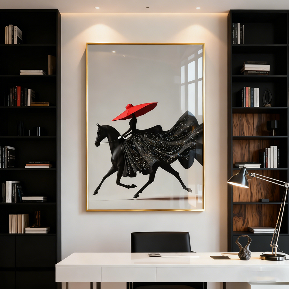 Study decoration horseback riding scenery crystal porcelain painting wall art LED