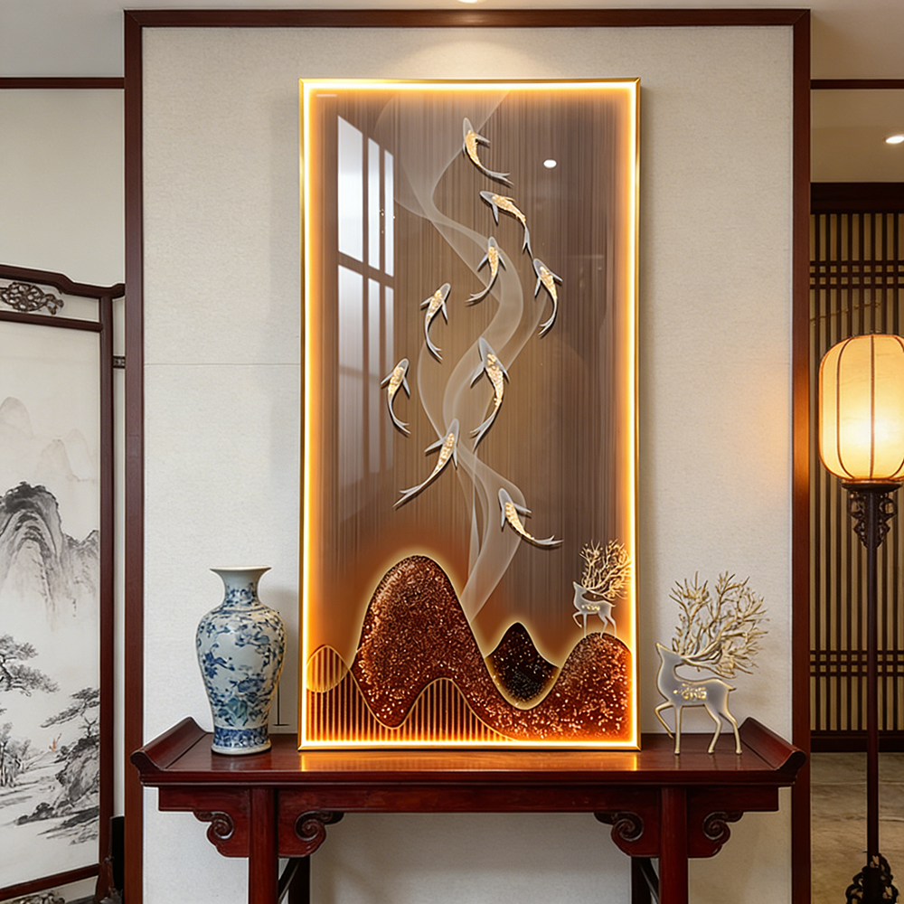 Lucky Fishes Picture print LED lamp Crystal Porcelain Painting Decorative .
