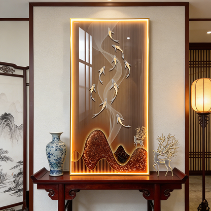 Lucky Fishes Picture print LED lamp Crystal Porcelain Painting Decorative .
