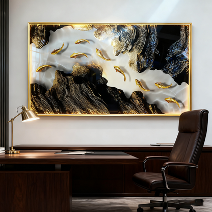 Livingroom Abstract  landscape fish Crystal Porcelain wallart painting mordant