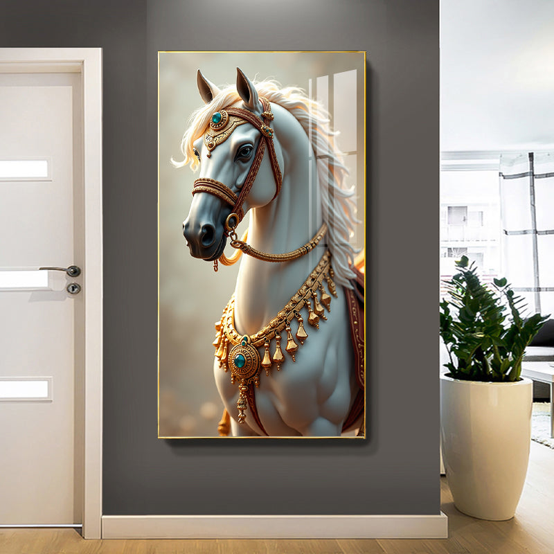 Modern white horse background wallart Crystal Porcelain Painting Decorative LED