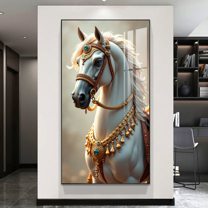 Modern white horse background wallart Crystal Porcelain Painting Decorative LED