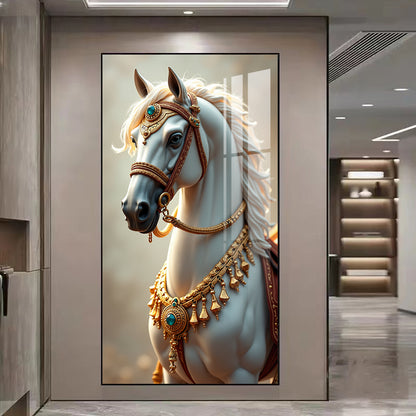 Modern white horse background wallart Crystal Porcelain Painting Decorative LED