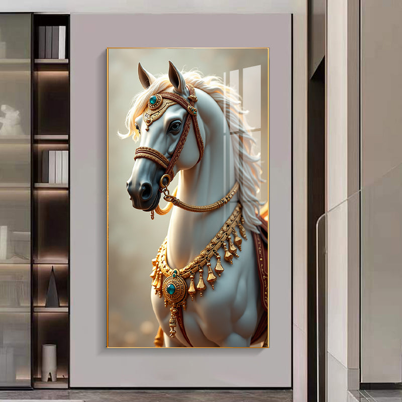 Modern white horse background wallart Crystal Porcelain Painting Decorative LED