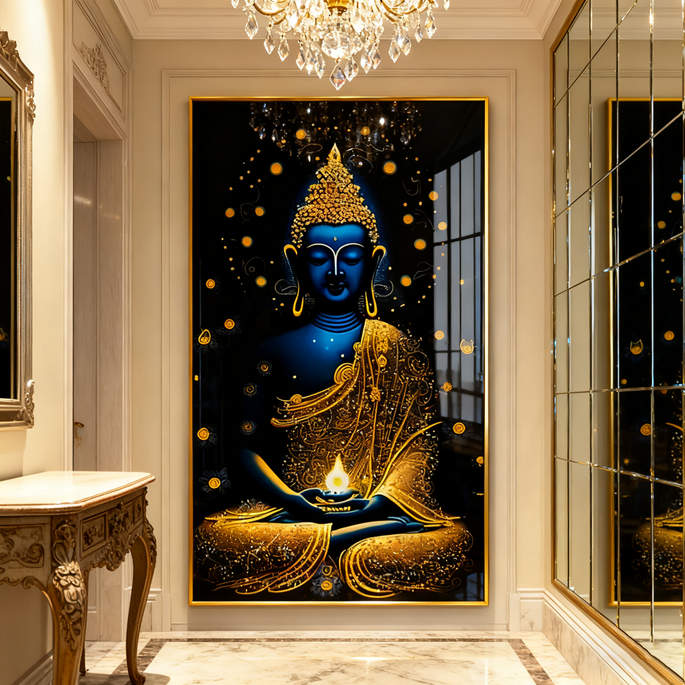 The Buddha sits in tranquility wall Crystal Porcelain Painting Decorative art LED