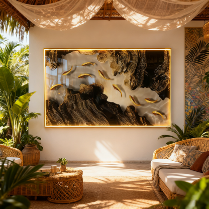 Livingroom Abstract  landscape fish Crystal Porcelain wallart painting mordant