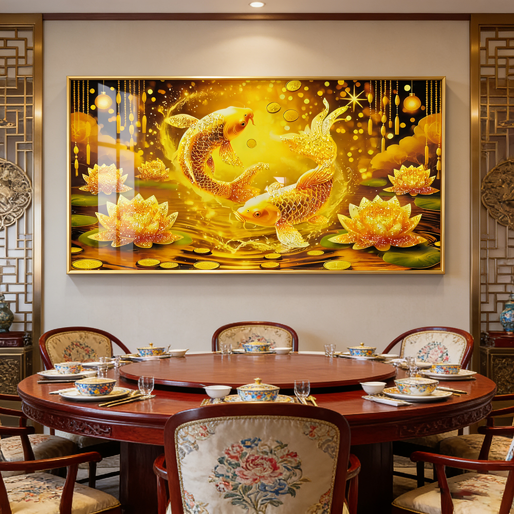 Golden Fish Landscape Crystal Porcelain Painting decorative wall painting art