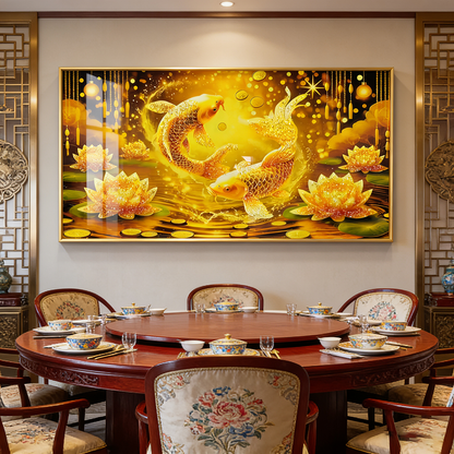 Golden Fish Landscape Crystal Porcelain Painting decorative wall painting art