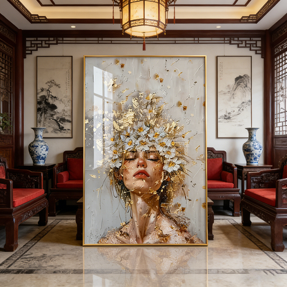 Beautiful Girl Flower Crystal Porcelain Painting Wall Decorative LED pop art