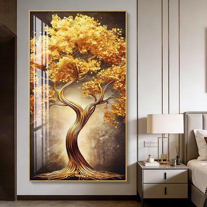 Beautiful Landscape golden tree Crystal Porcelain Painting Decorative wallart LED