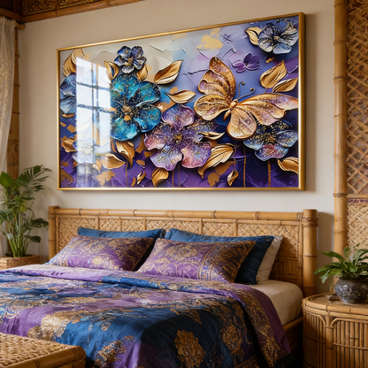 Abstract Landscape butterfly flowers Crystal Porcelain painting Wall art