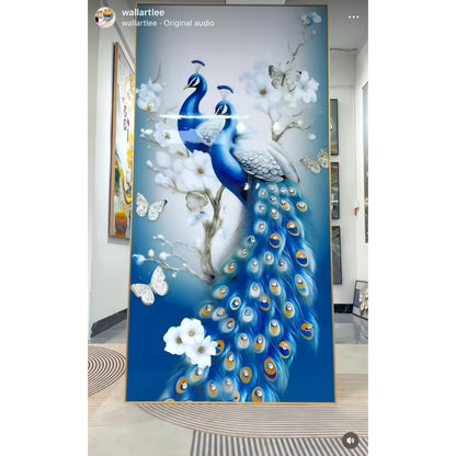 Auspicious blue Peacock Crystal Porcelain Wall paintingart