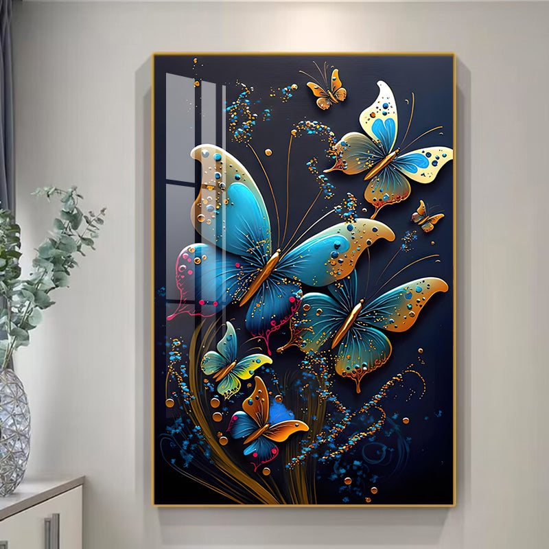Luxurious Butterfly Crystal Porcelain Painting Wall Decorative LED Painting