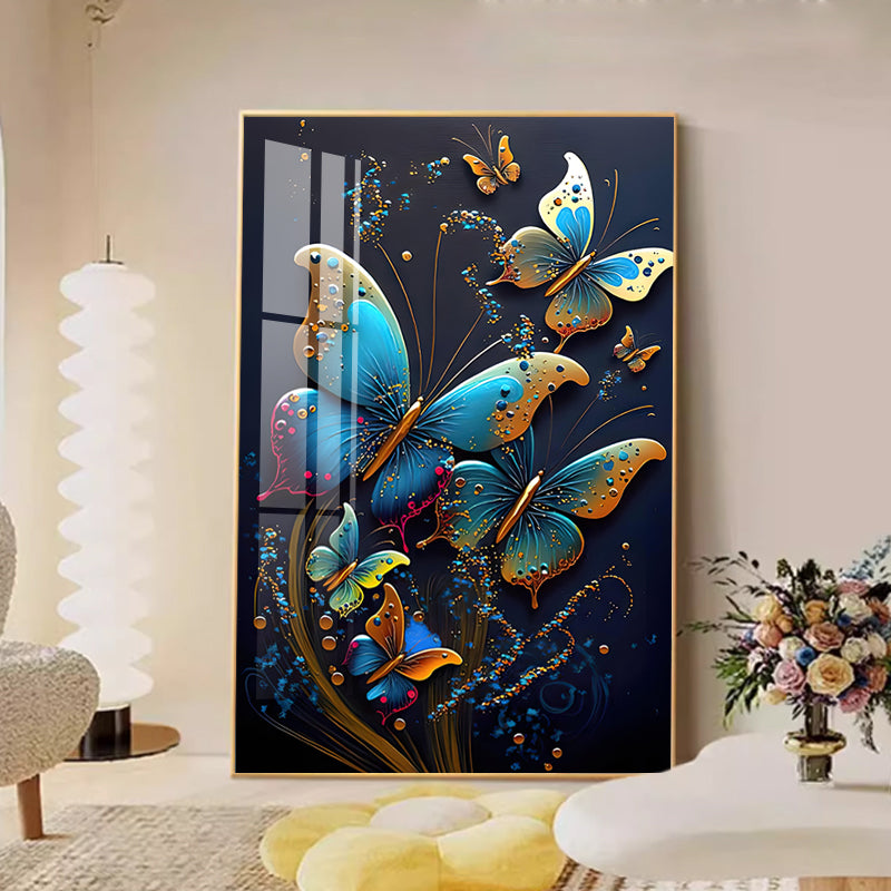 Luxurious Butterfly Crystal Porcelain Painting Wall Decorative LED Painting