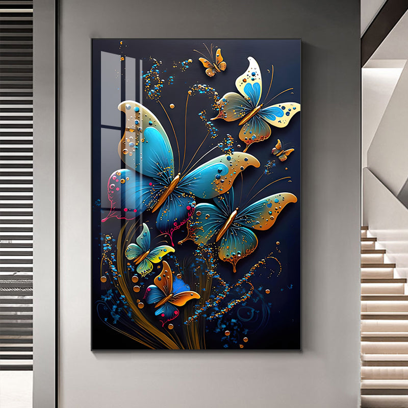 Luxurious Butterfly Crystal Porcelain Painting Wall Decorative LED Painting