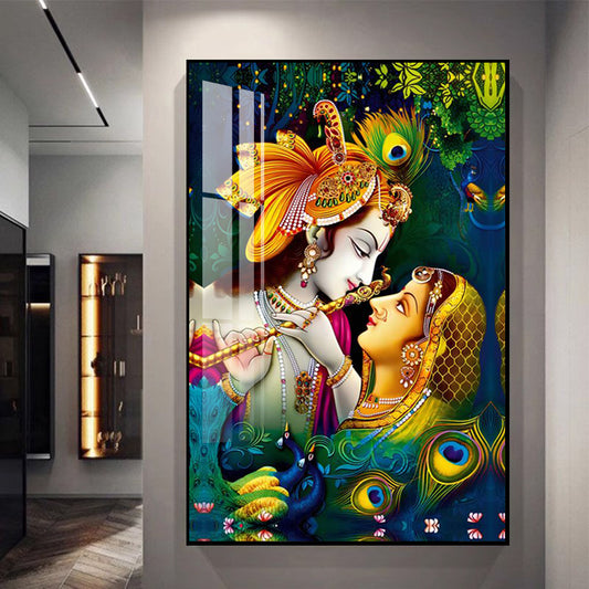 Colorful Creative portrait Peacock Crystal Porcelain Wall Decorative Painting