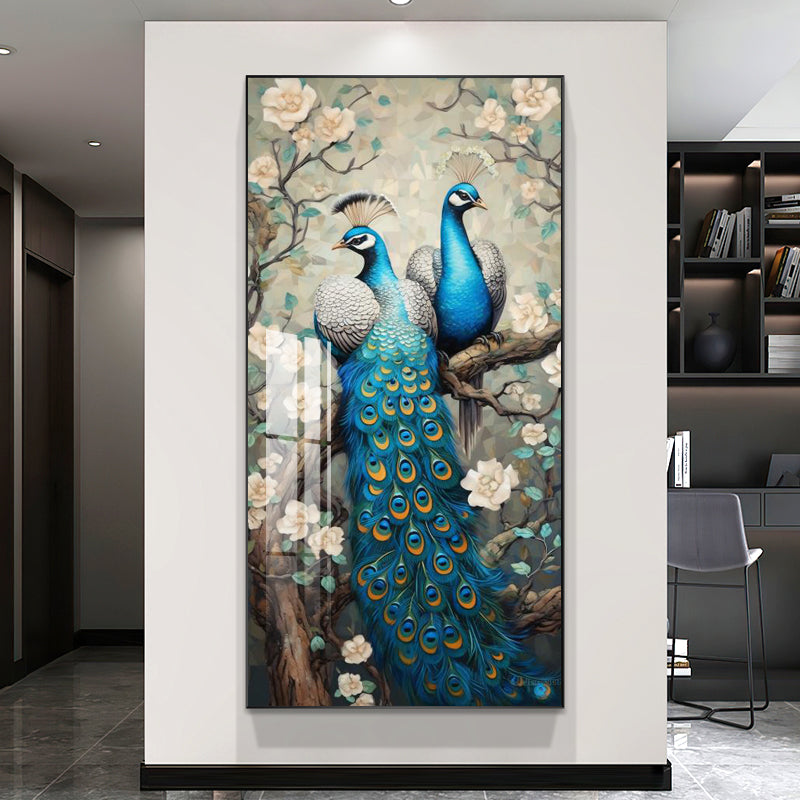 Modern animals peacock wall Crystal Porcelain Painting Decorative art LED