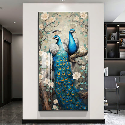 Modern animals peacock wall Crystal Porcelain Painting Decorative art LED