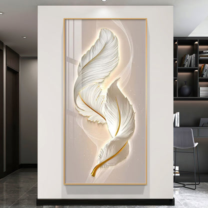 Modern Feather crystal porcelain painting wallart Decorative art LED