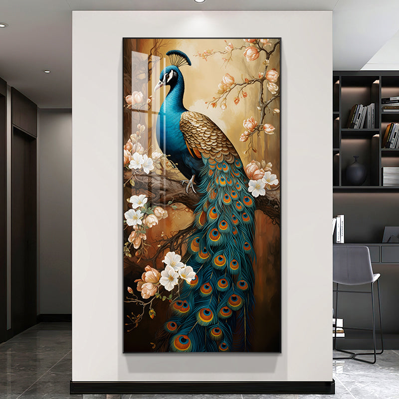 Modern animal home decoration Auspicious Peacock Crystal Porcelain Wall Painting