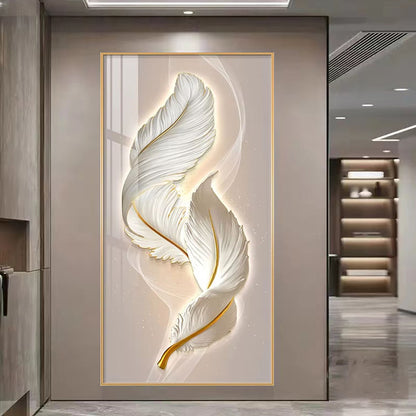 Modern Feather crystal porcelain painting wallart Decorative art LED