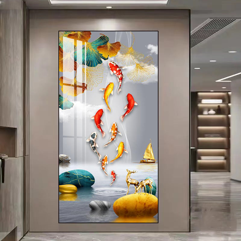 Lucky Fishes Picture print LED lamp Crystal Porcelain Painting Decorative .