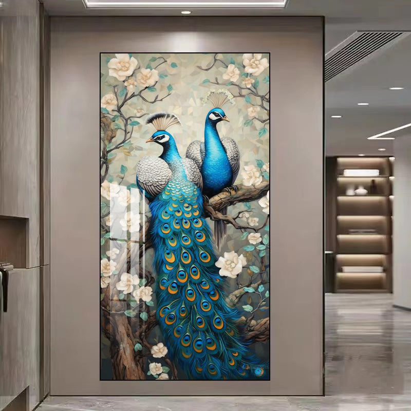 Modern animals peacock wall Crystal Porcelain Painting Decorative art LED