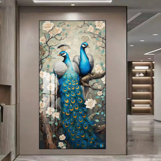 Modern animals peacock wall Crystal Porcelain Painting Decorative art LED
