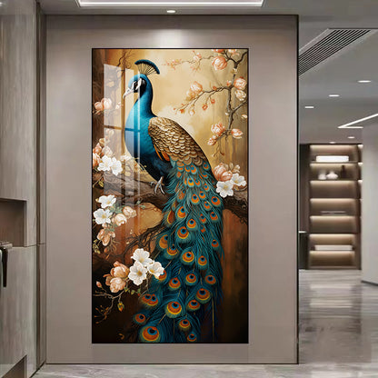 Modern animals peacock wall Crystal Porcelain Painting Decorative art LED