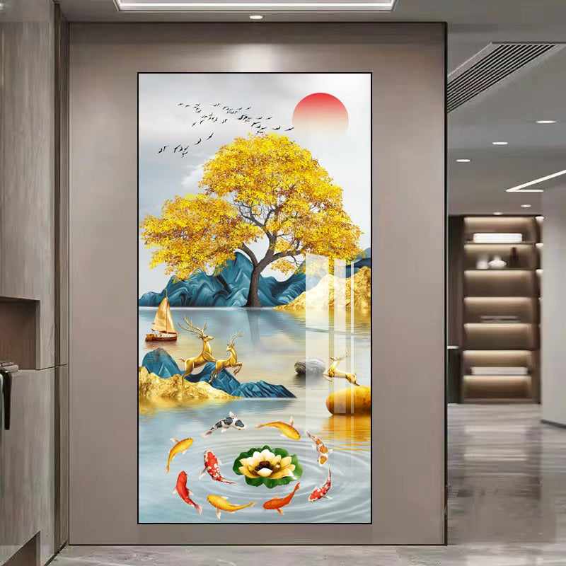 Lucky Fishes Picture print LED lamp Crystal Porcelain Painting Decorative .