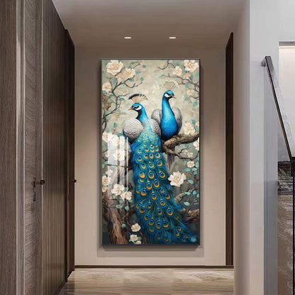 Modern animals peacock wall Crystal Porcelain Painting Decorative art LED