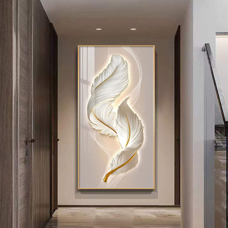 Modern Feather crystal porcelain painting wallart Decorative art LED