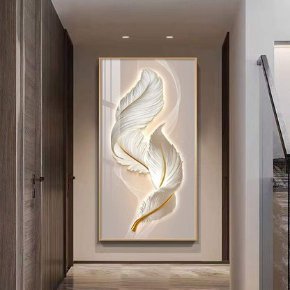 Modern Feather crystal porcelain painting wallart Decorative art LED