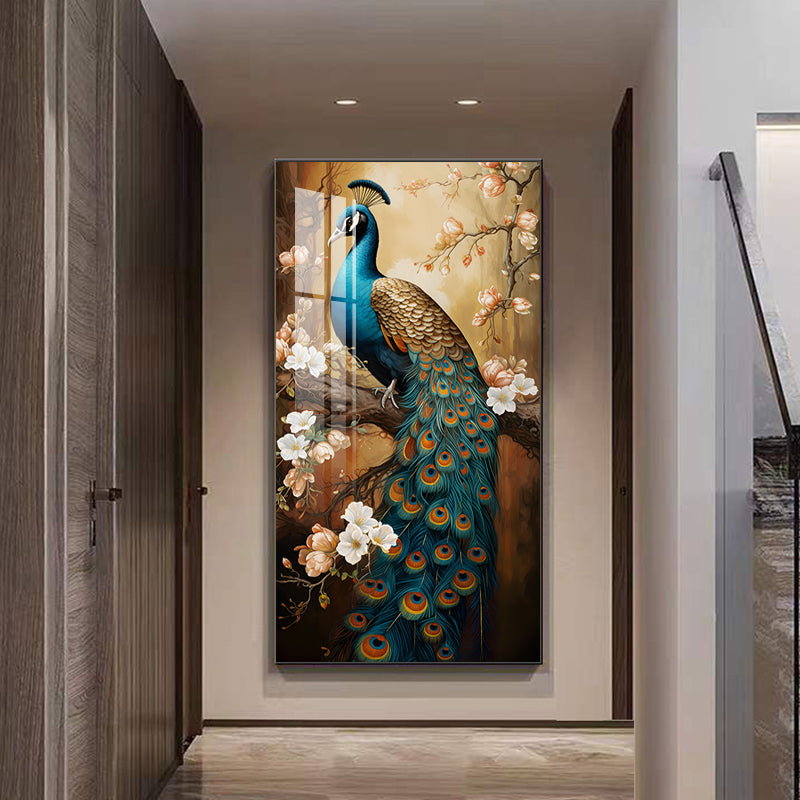 Modern animal home decoration Auspicious Peacock Crystal Porcelain Wall Painting