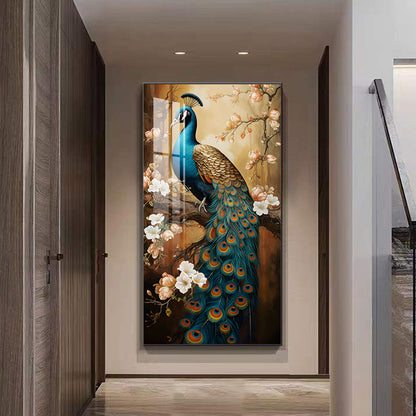 Modern animal home decoration Auspicious Peacock Crystal Porcelain Wall Painting