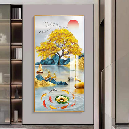 Lucky Nine Fish Picture Crystal Porcelain Painting Decorative Painting.