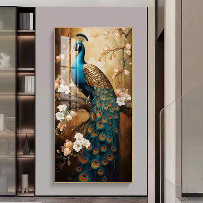 Modern animal home decoration Auspicious Peacock Crystal Porcelain Wall Painting