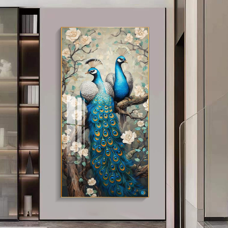 Modern animal home decoration Auspicious Peacock Crystal Porcelain Wall Painting