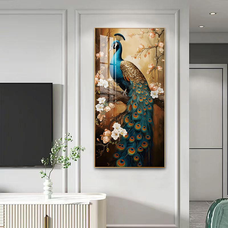 Modern animal home decoration Auspicious Peacock Crystal Porcelain Wall Painting