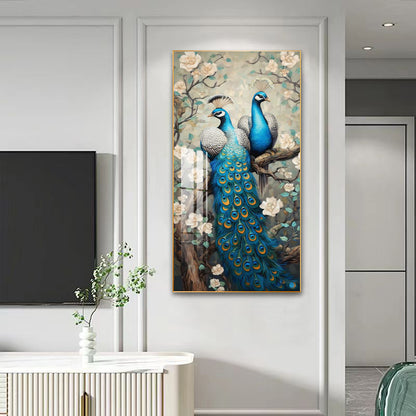 Modern animals peacock wall Crystal Porcelain Painting Decorative art LED