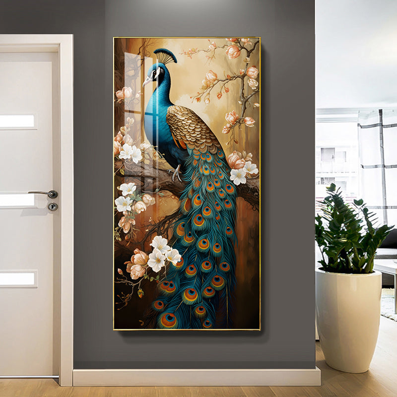 Modern animal home decoration Auspicious Peacock Crystal Porcelain Wall Painting