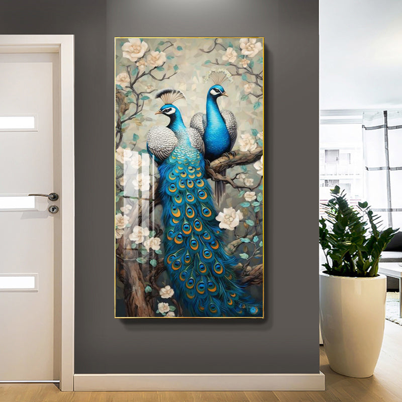 Modern animals peacock wall Crystal Porcelain Painting Decorative art LED