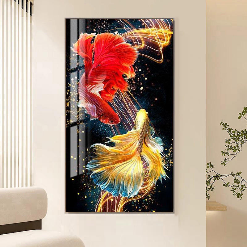 Double fish beautiful wall Crystal porcelain painting Decorative art LED