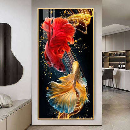 Double fish beautiful wall Crystal porcelain painting Decorative art LED