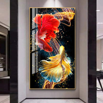 Double fish beautiful wall Crystal porcelain painting Decorative art LED