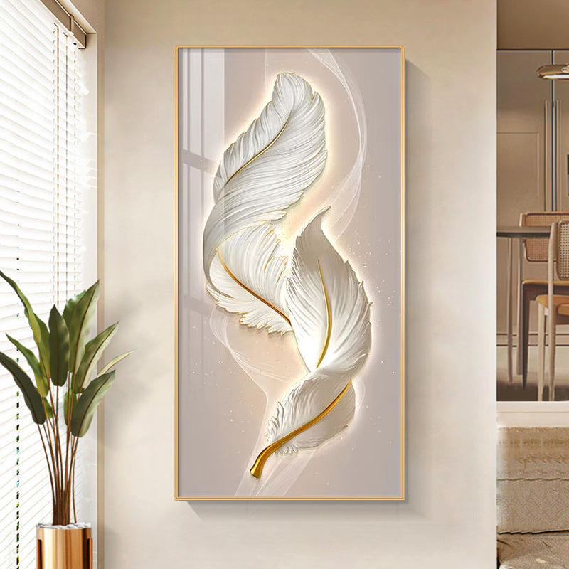 Modern Feather crystal porcelain painting wallart Decorative art LED